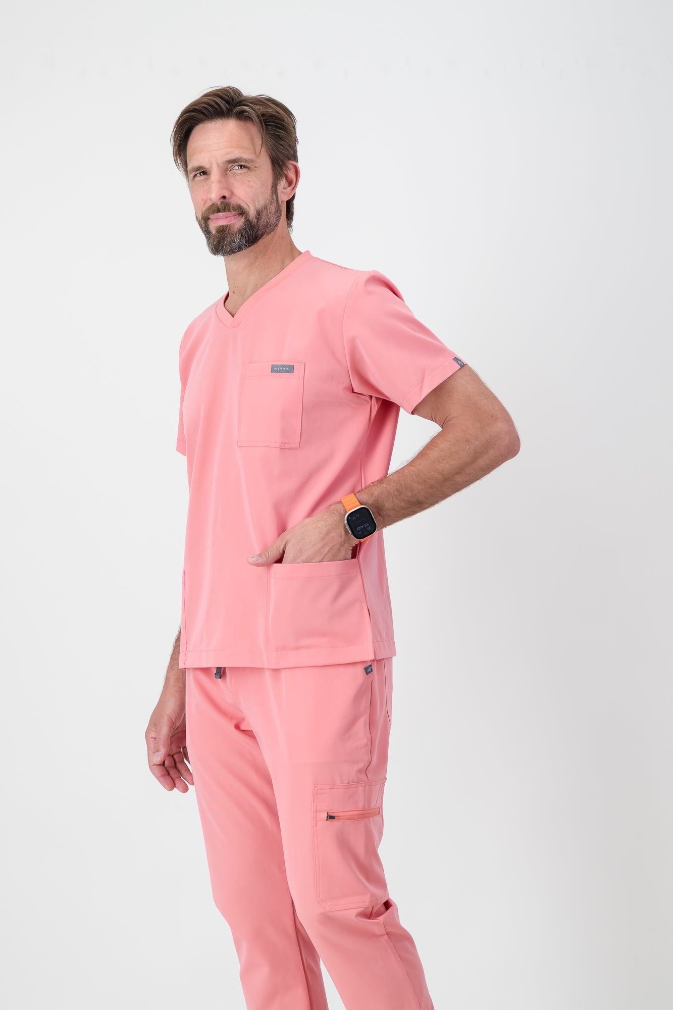 The Alexander Men's Scrub Top - Coral