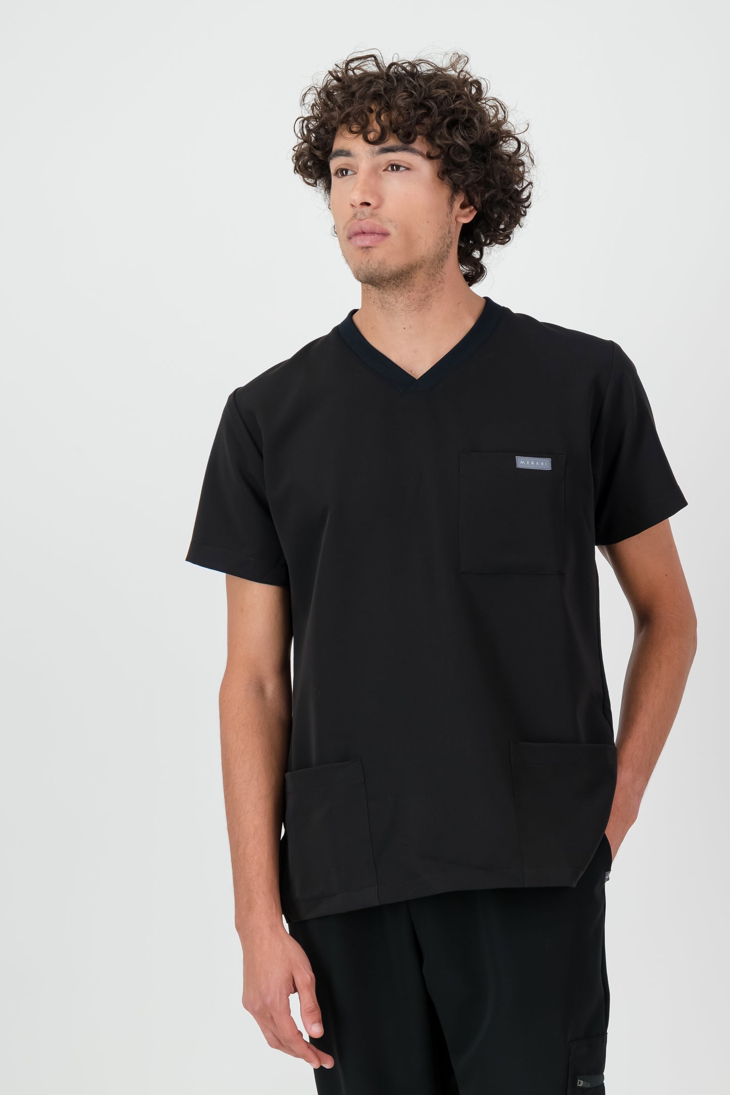 The Alexander Men's Scrub Top - Jet Black - Meraki Scrubs