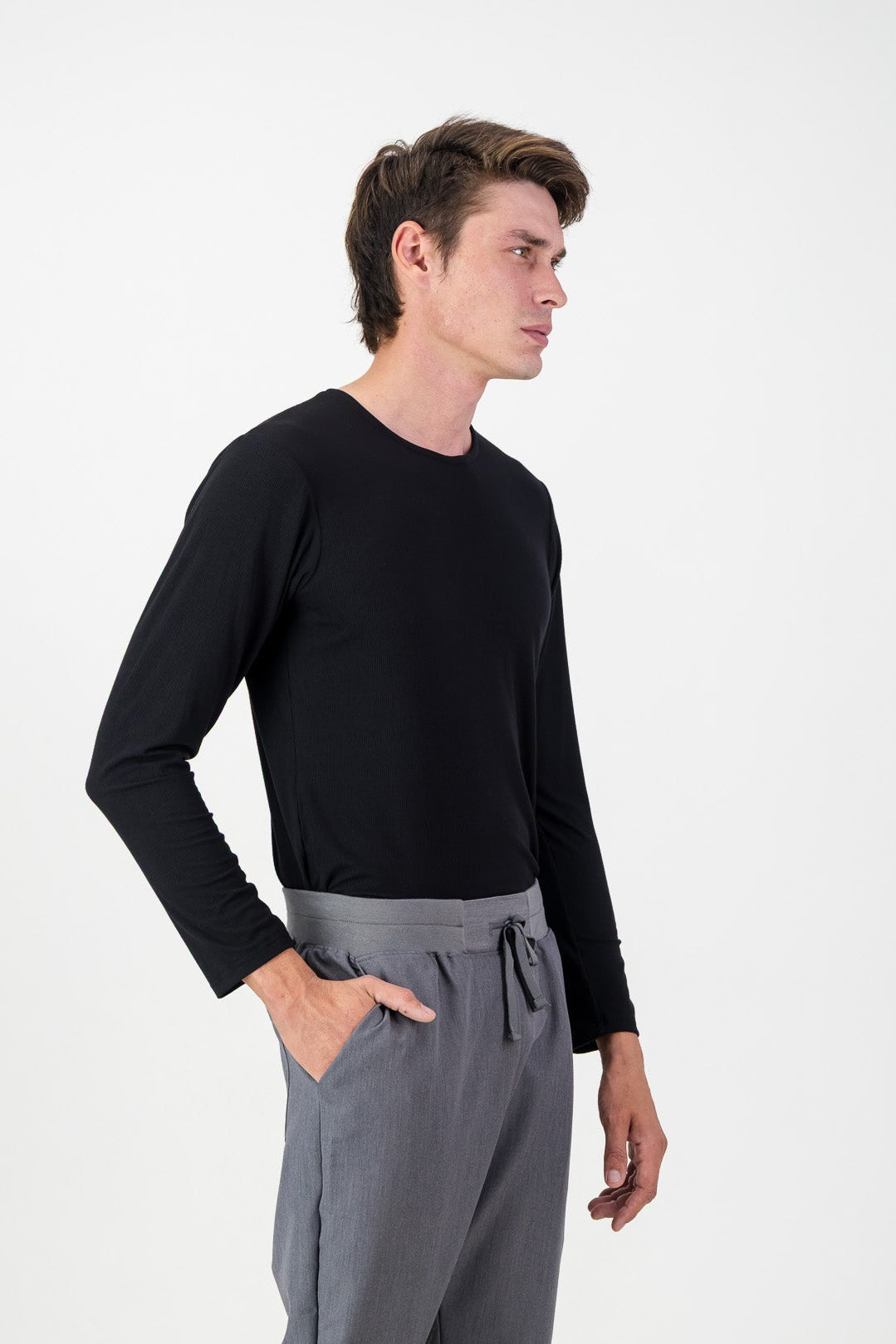 Men's Long-sleeve Underscrub - Black Rib