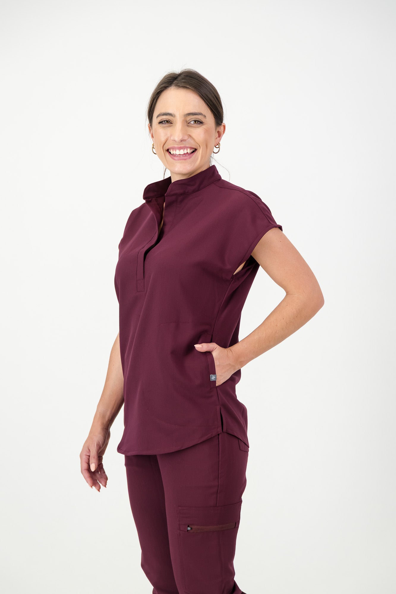 The Emma Women's Scrub Top - Burnt Cherry