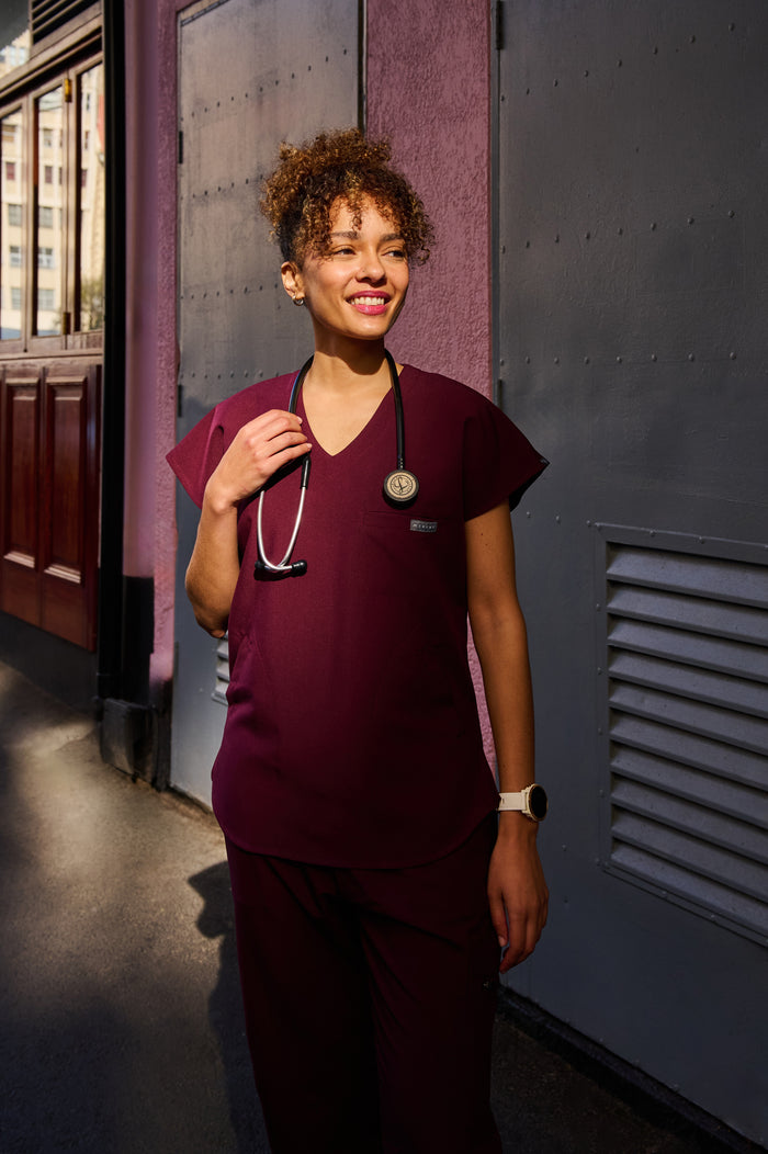 The Coco Women's Scrub Top - Burnt Cherry - Meraki Scrubs