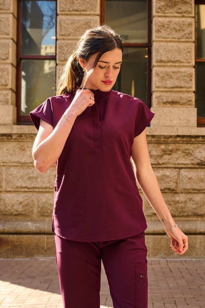 The Emma Women's Scrub Top - Burnt Cherry