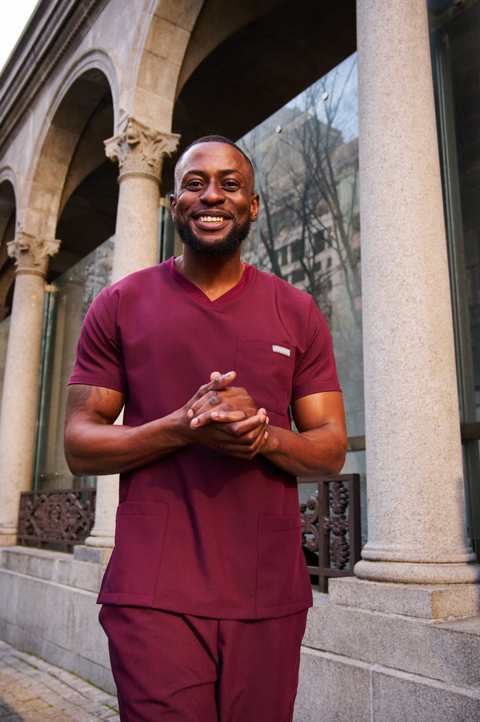 The Alexander Men's Scrub Top - Burnt Cherry - Meraki Scrubs
