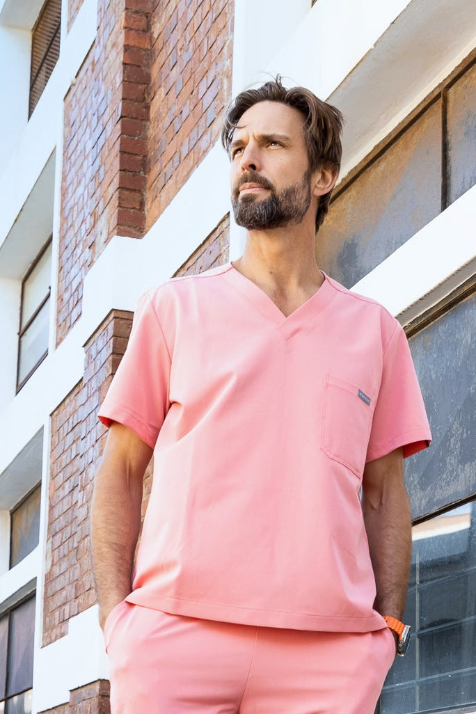 The Chris Men's Scrub Top - Coral