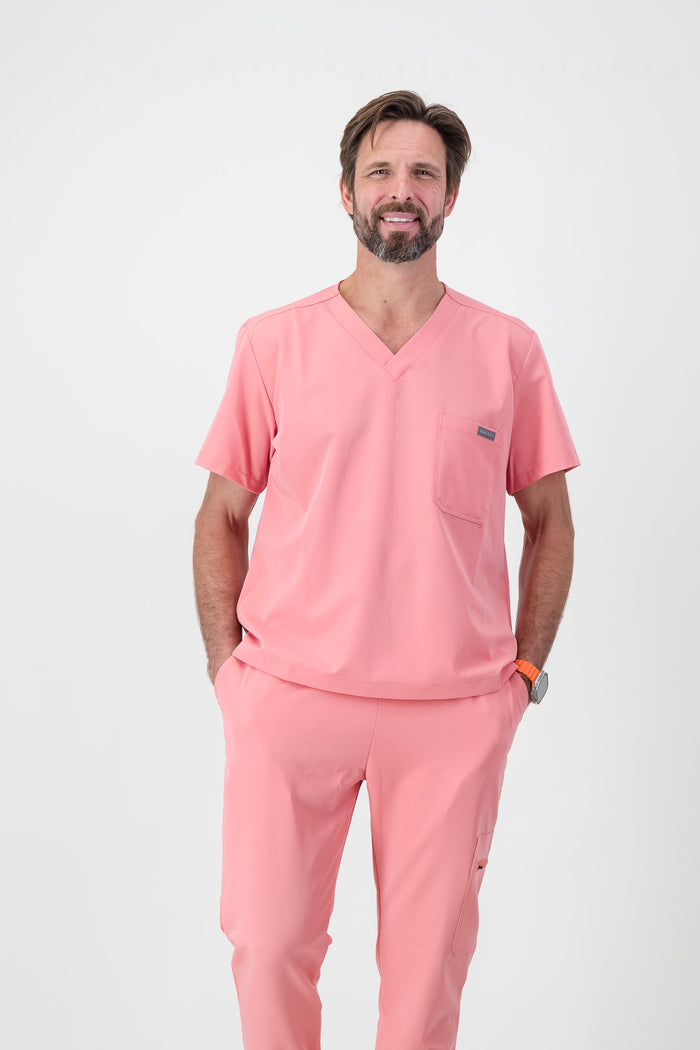 The Alexander Men's Scrub Top - Coral - Meraki Scrubs