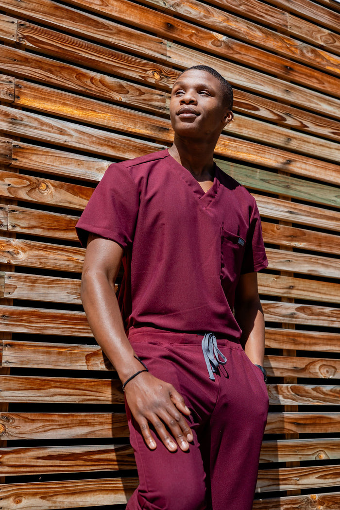 The Chris Men's Scrub Top - Burnt Cherry - Meraki Scrubs