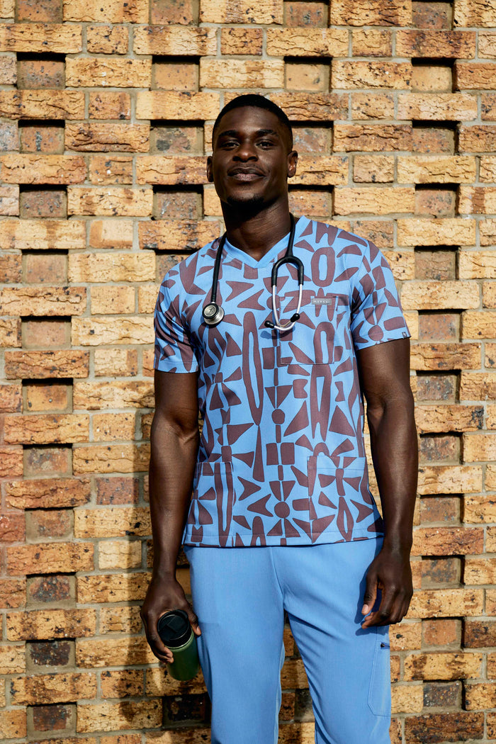 The Alexander Men's Scrub Top - Makeba Print - Meraki Scrubs