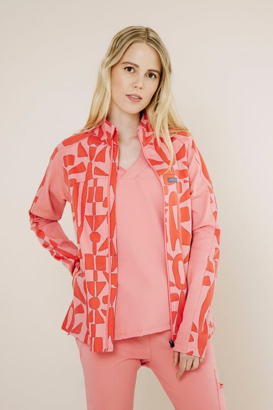 The Lilian Scrub Jacket - Tambo Print - Meraki Scrubs