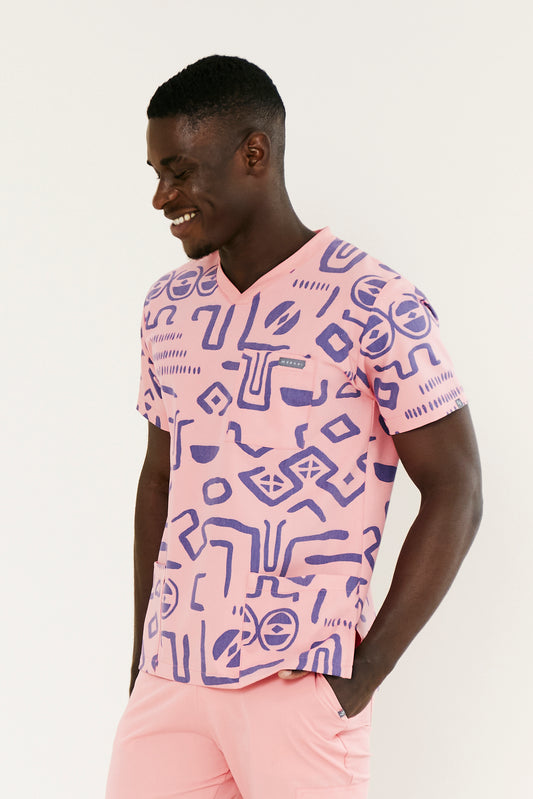 The Alexander Men's Scrub Top - Shaka Print