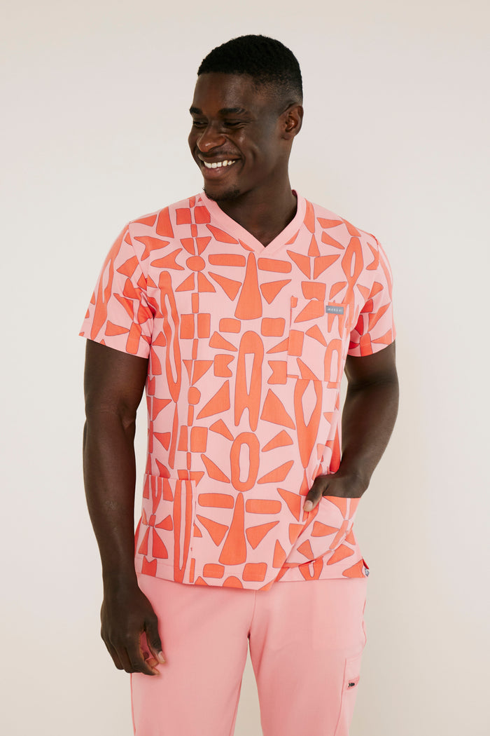 The Alexander Men's Scrub Top - Tambo Print - Meraki Scrubs