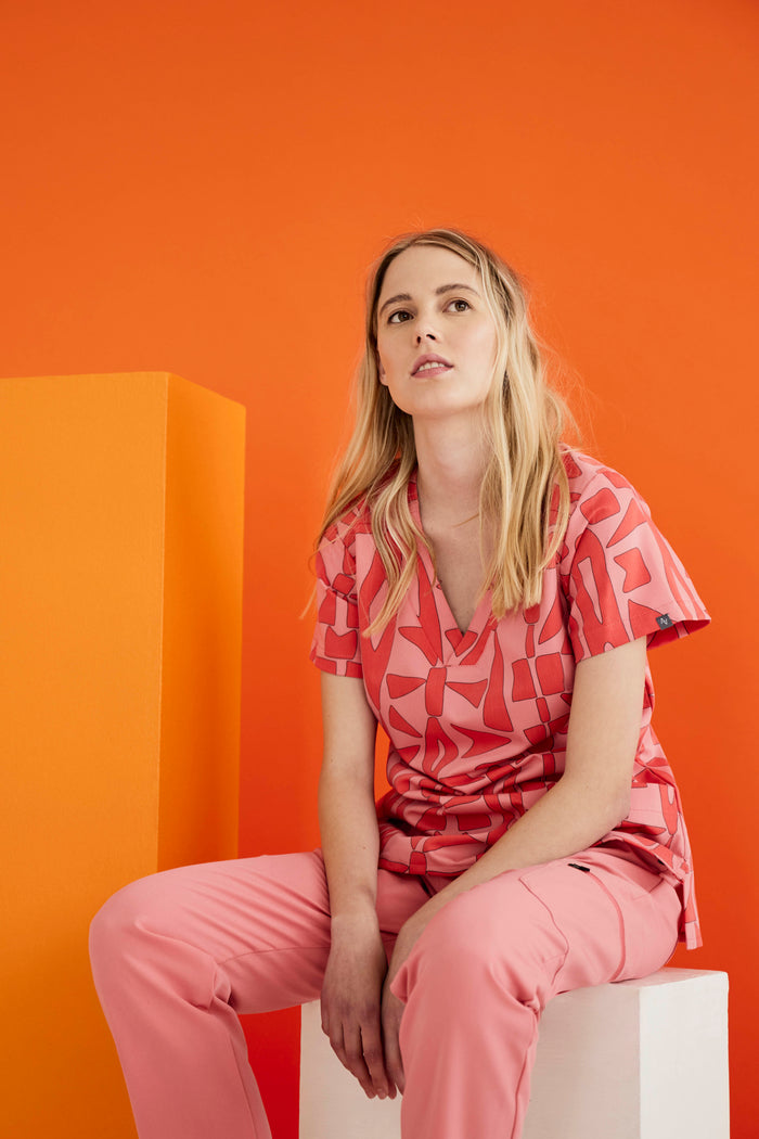 The Marie Women's Scrub Top - Tambo Print - Meraki Scrubs