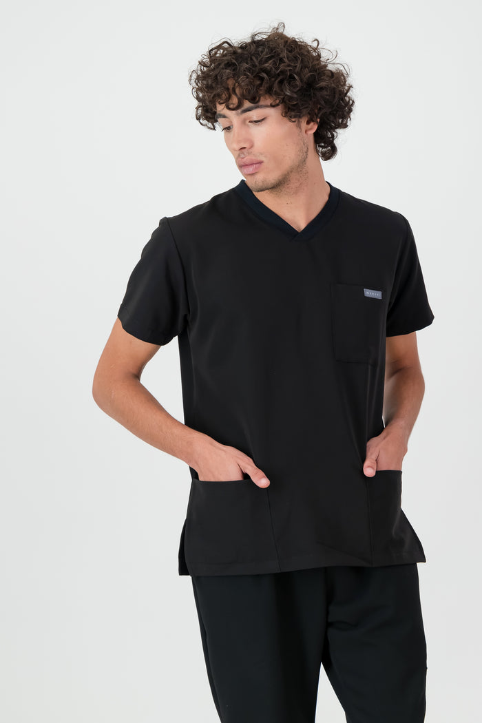 The Alexander Men's Scrub Top - Black - Meraki Scrubs