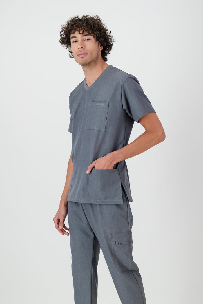 The Alexander Men's Scrub Top - Graphite - Meraki Scrubs