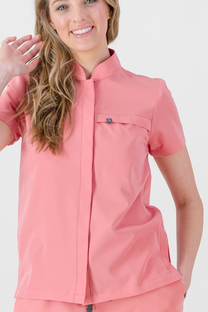 The Charlotte Women's Scrub Top - Coral - Meraki Scrubs