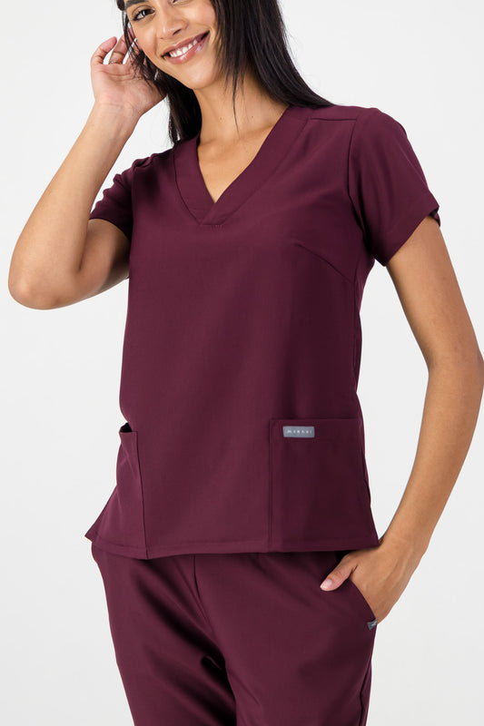 The Marie Women's Scrub Top - Burnt Cherry