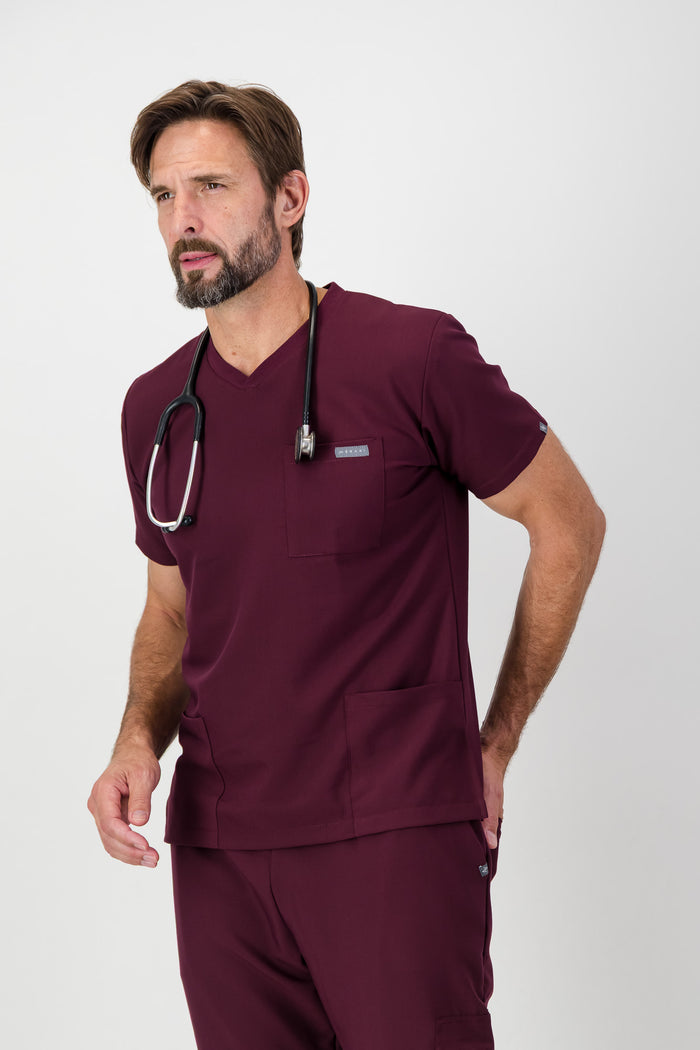 The Alexander Men's Scrub Top - Burnt Cherry - Meraki Scrubs