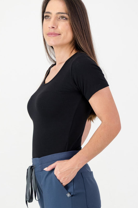 Ladies Short-sleeve Underscrub - Black Rib