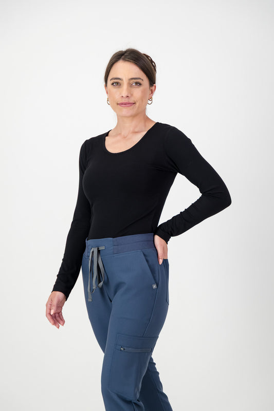 Ladies Long-sleeve Under scrub - Black Rib