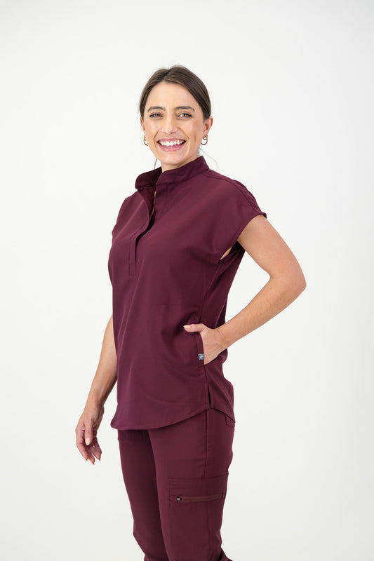 The Emma Women's Scrub Top - Burnt Cherry
